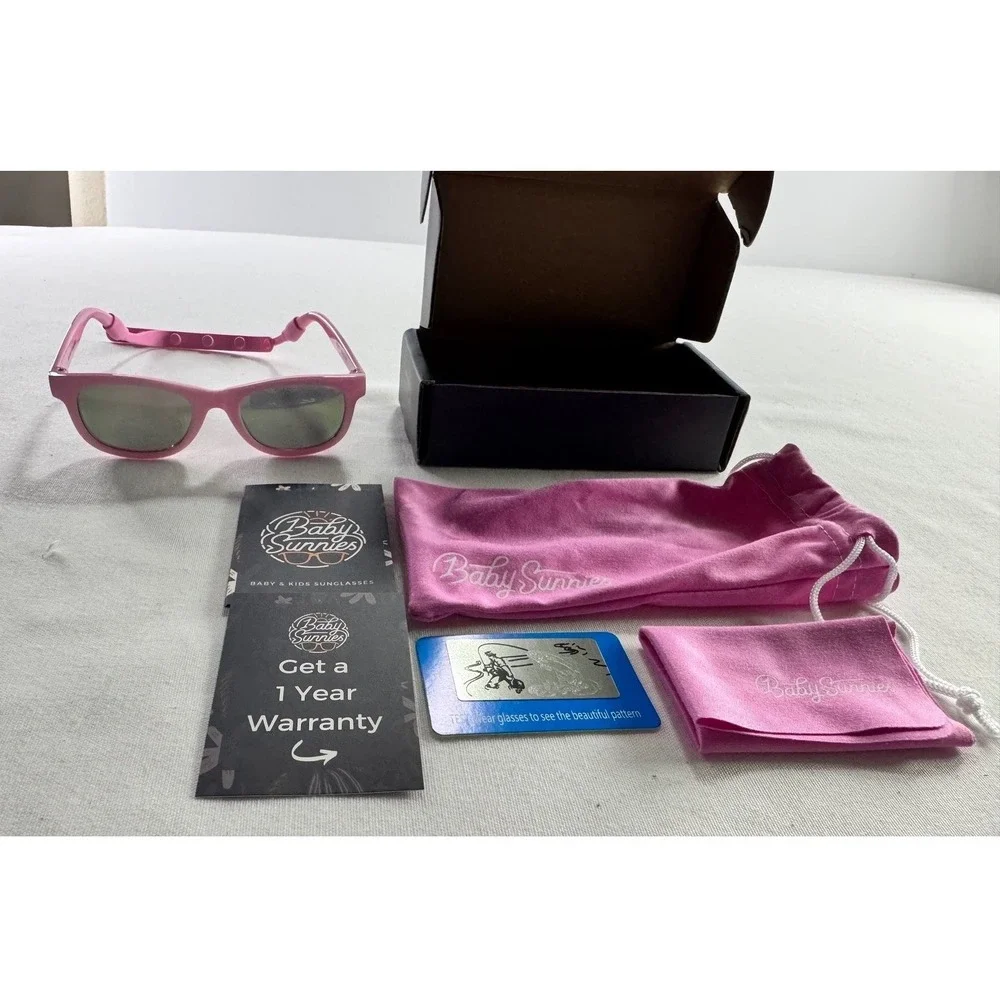 Baby Sunnies Kids Polarized Sunglasses Pink Wayfarer Style with Strap & Case Set